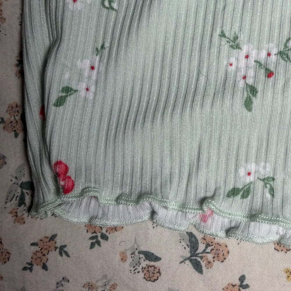 Laura Ashley 1XL Short Sleeve Button Pajamas Mint Green Blue Floral Ribbed - Picture 7 of 8